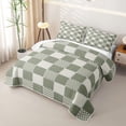 thumbnail image 3 of Erosebridal Olive Square Grid Bed Spread Queen for Boys Girls, Simple Checker Print Queen Coverlet Set, 3pcs, 3 of 7
