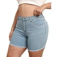 thumbnail image 3 of Gocolloa Women Plus Size Jean Shorts Stretchy High Waisted Frayed Raw Hem Denim Shorts Light Blue 22W, 3 of 6
