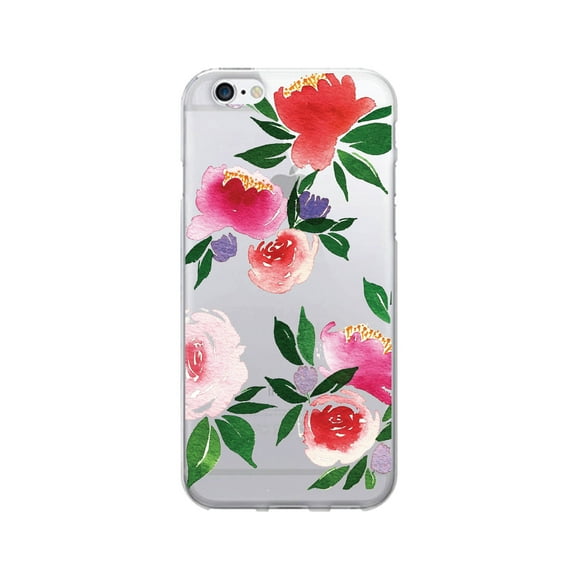 OTM Prints Clear Phone Case, Bountiful Peonies Red & Green - iPhone 6/6s/7/7s