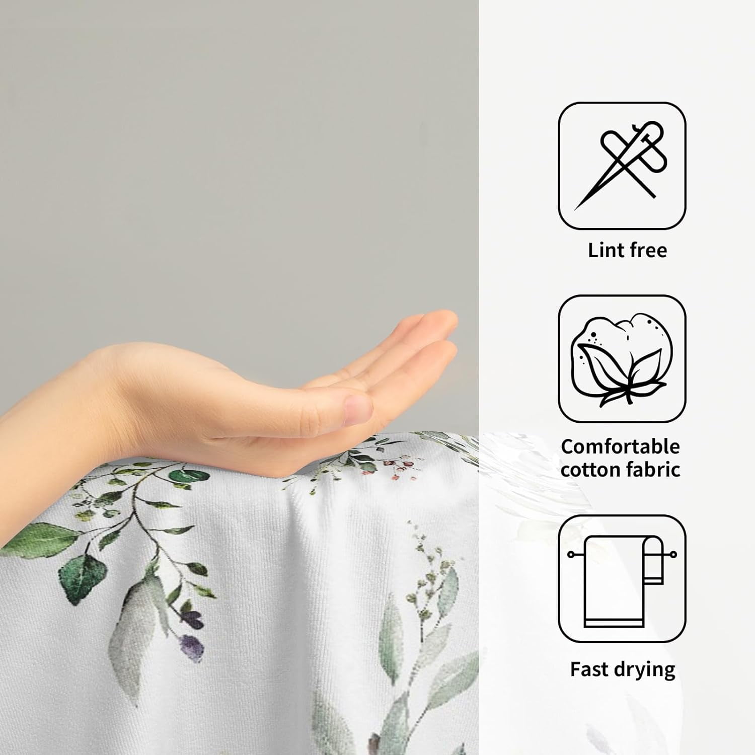 Green Eucalyptus Hand Towels Set of 2 Sage Leaves Soft Absorbent Small Bath Towel Kitchen Dish Guest Towel for Bathroom Hotel Gym Spa