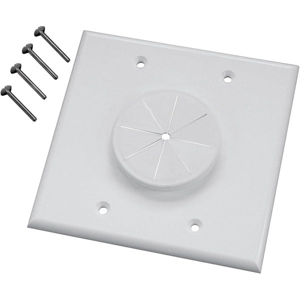 MIDLITE 2GWHGR2 DoubleGang Wireport Wall Plate with Grommet, White