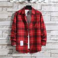 thumbnail image 3 of Manxivoo Mens Shirts Mens Casual Fall Shirt Lapel Button Long Sleeve Shirt Tops Men's Cardigan Plaid Shirt Men Red L, 3 of 4