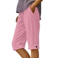 thumbnail image 3 of Dazajoo Bermuda Shorts for Women Knee Length Cotton Linen Beach Shorts Casual Straight Leg Rolled Cuff Pants with Pockets,Pink,XXL, 3 of 7