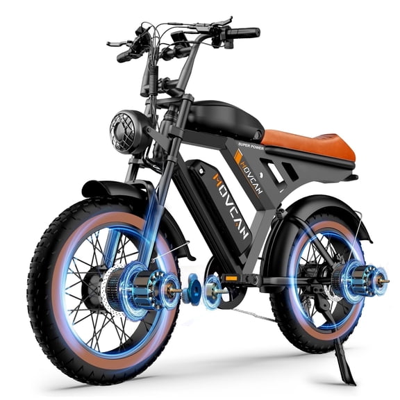 Movcan Dual Motor Dual Battery Electric Bike for Adults, 20" Fat Tire Electric Motorcycle Bike, Hydraulic Brakes 7-Speed 5-Layer Full Suspension Off-Road Mountain UL2849