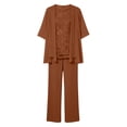 thumbnail image 5 of Solid Color Summer Elegant Long Sleeve Crew Neck Lace Chiffon Floral Top and Wide Leg Pants Two Piece Outfit for Women Wedding Guest Plus Size Brick Red XXXL, 5 of 5