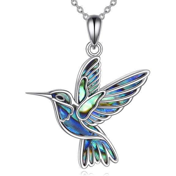 Hummingbird Necklaces 925 Sterling Silver Abalone Shell Humming Bird Pendant Necklace Hummingbird Jewelry Gifts for Women Men Hummingbirds Lovers