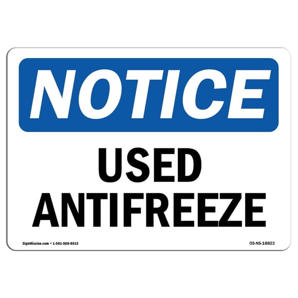 Señal de aviso OSHA de anticongelante usado de aluminio SignMission