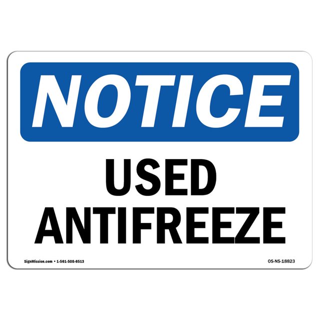 Señal de aviso OSHA de anticongelante usado de aluminio SignMission