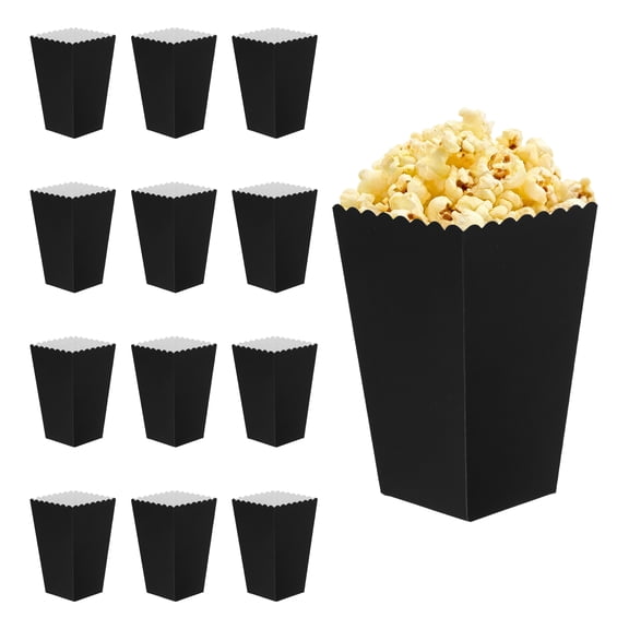 Uxcell 12 Pcs Popcorn Boxes, 2.8 Inch Popcorn Bucket Containers, Movie Night Supplies Paper Cups Holders for Cinema, Black