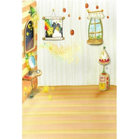 Baby Girl Room Mirrors GreenDecor Polyester 5x7ft Artistic Background Girl Photography Backdrops Dreamlike Baby Room Cute Window Mirror Stars Table Lamp Wood Floor Newborn Child Portr ()