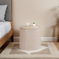 thumbnail image 5 of B FSOBEIIALEO 16.9inch Collapsible Storage Ottoman Round with Tray Teddy Fabric Living Room Bedroom Ottoman with Storage(Beige), 5 of 7