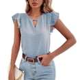 thumbnail image 1 of Camisas de manga corta con volantes para mujer, blusas holgadas de lunares a la moda de verano, blusas de manga corta con recortes, Tops para viajes diarios de trabajo, 1 of 8