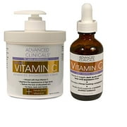 Advanced Clinicals Vitamin C Skin Care set for face and body. Spa Size 16oz Vitamin C cream and Vitamin C face serum for dark spots, age spots, uneven skin tone in as little as 4 weeks!