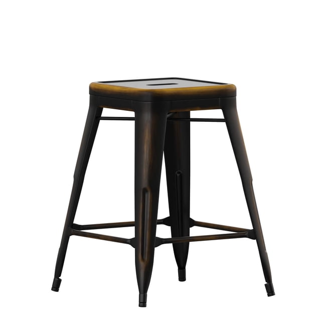 24'' High Backless Distressed Copper Metal Indoor-Outdoor Counter Height Stool