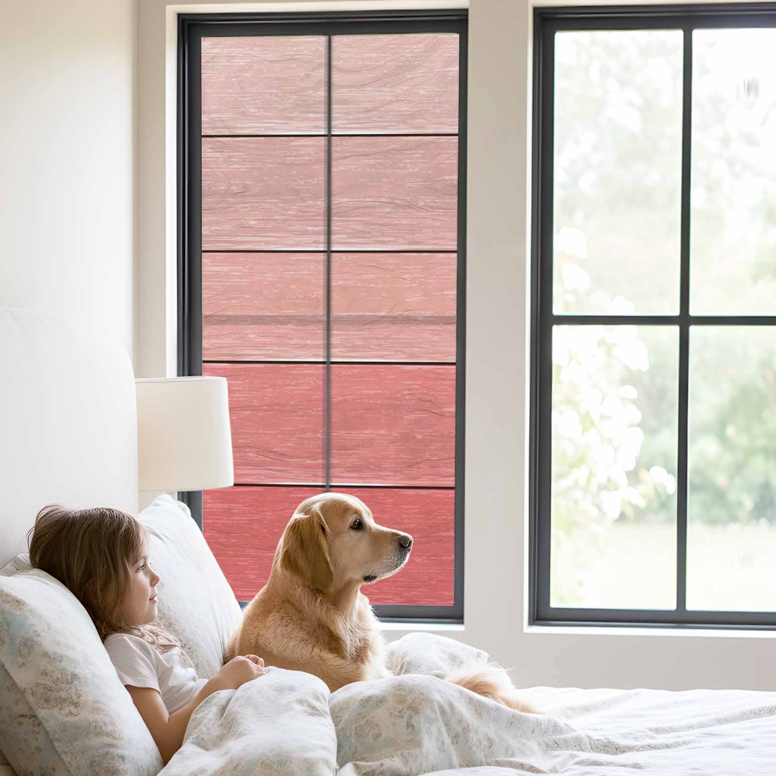 Gradient Pink Window Privacy Film, Wood Grain Abstract Striped Simple Vintage Frosted Glass Window Clings Static Cling UV Heat Blocking Reusable Door Sticker for Bathroom 23.6 x 59 Inch