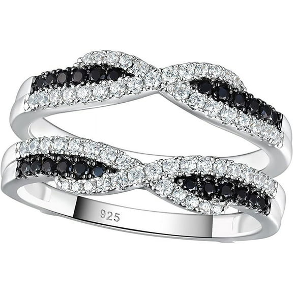 Dazzlingdaimonds Jewels 14K White Gold Plated 925 Sterling Silver 2.48 Ct Round Cut Black Diamond Thanksgiving Christmas Wedding Engagement Wrap Guard Enhancer Ring For Women's - 4