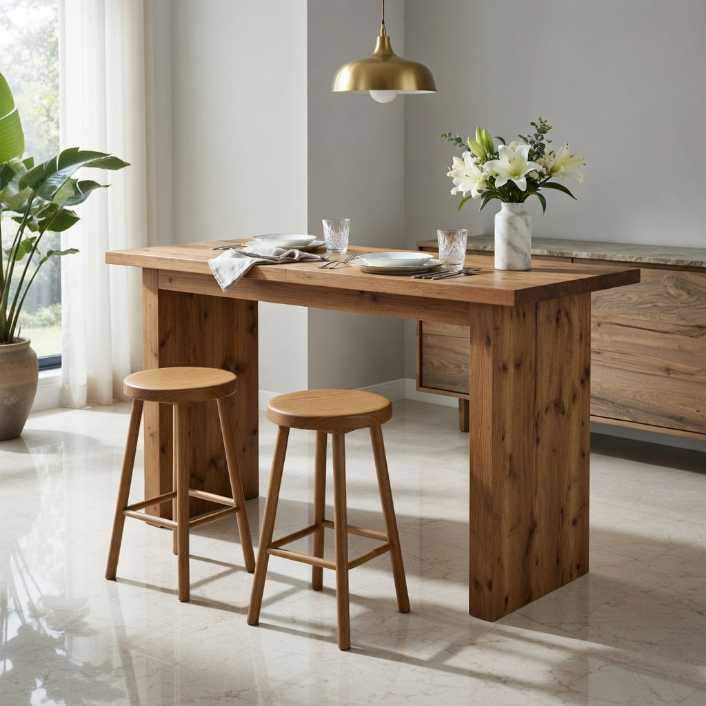Hommoo Solid Wood Counter Height Bar Table, 63 Inch Rustic Industrial Pub Table for Home Bar, Kitchen Island or Office Workspace, Natural