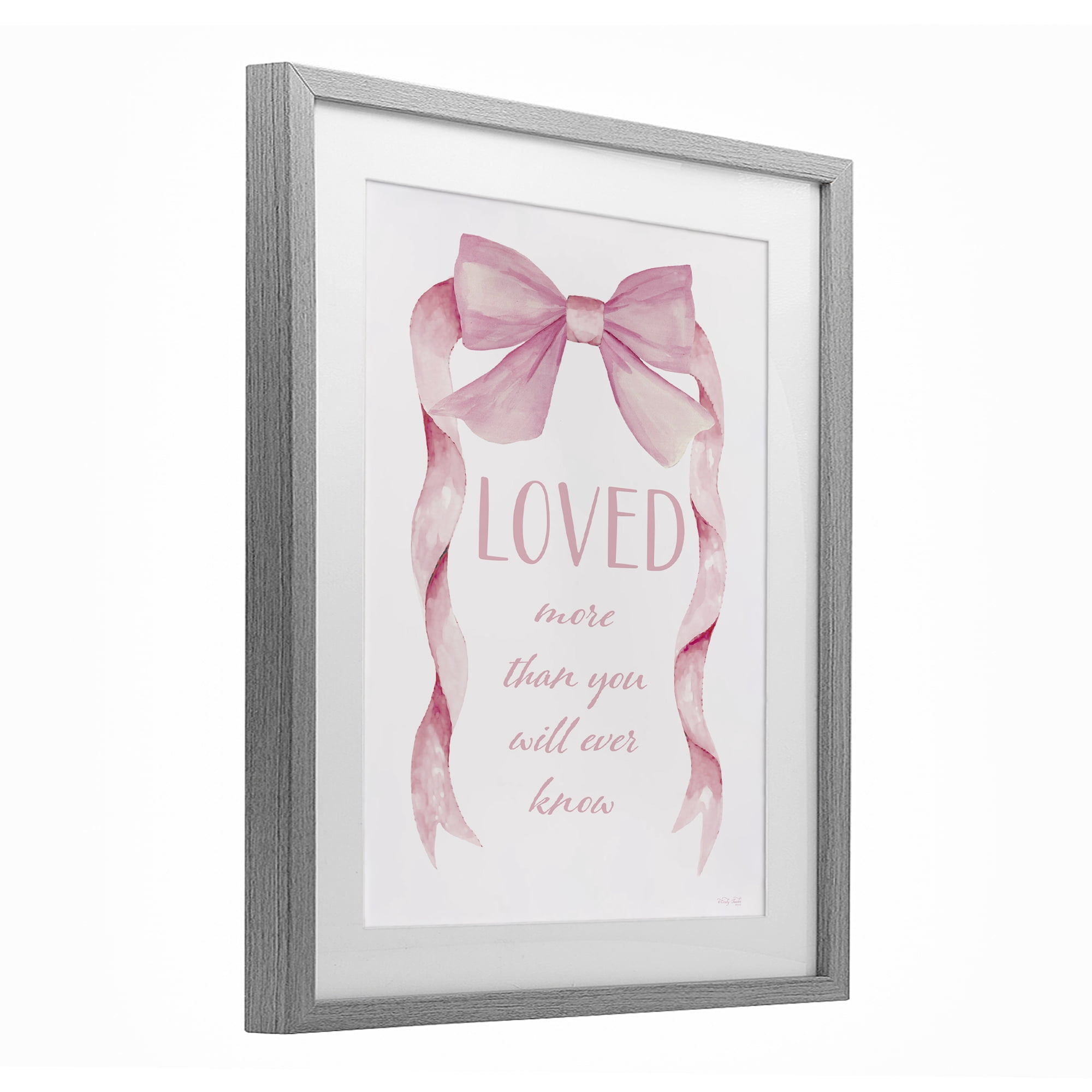 Stupell Industries Loved More Sentiment Pink Ribbon Gray Framed Print Under Glass, design by Cindy Jacobs