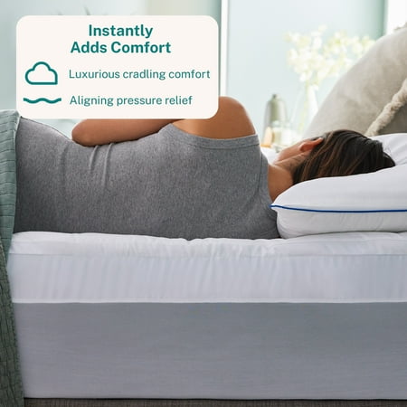 Sleep Innovations - 4" Cooling Gel Memory Foam Mattress Topper with Cover - Queen - Blue