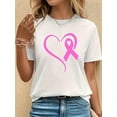 thumbnail image 1 of Camisetas de manga corta para mujer, camisetas de verano estampadas, cómodas, divertidas y casuales, para vacacionesWomen's Fashion Casual T-Shirt with Breast Cancer Awareness Heart Design, Crew Nec, 1 of 6