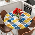 thumbnail image 2 of Yellow Blue Round Fitted Table Cover Moroccan Trellis Retro Abstract Geometric Waterproof Table Cloth with Elastic Edge Wipeable Tablecloth for Picnic Camping Party Fits 55"-60" Diameter, 2 of 8