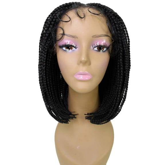LUXLUXE Tiara Straight Braided 12 in Long 4X4 Hand Tied Lace Braid Braided Wig, Beauty Heat Resistant Fiber, Dip Dyed & Natural Black Blended Color