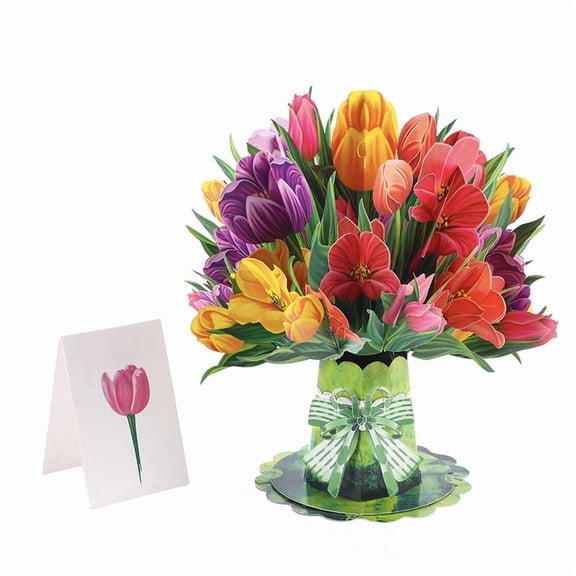 3D Pop-Up Flower Greeting Card with Envelope – Tulip Design – Handmade Paper Art
