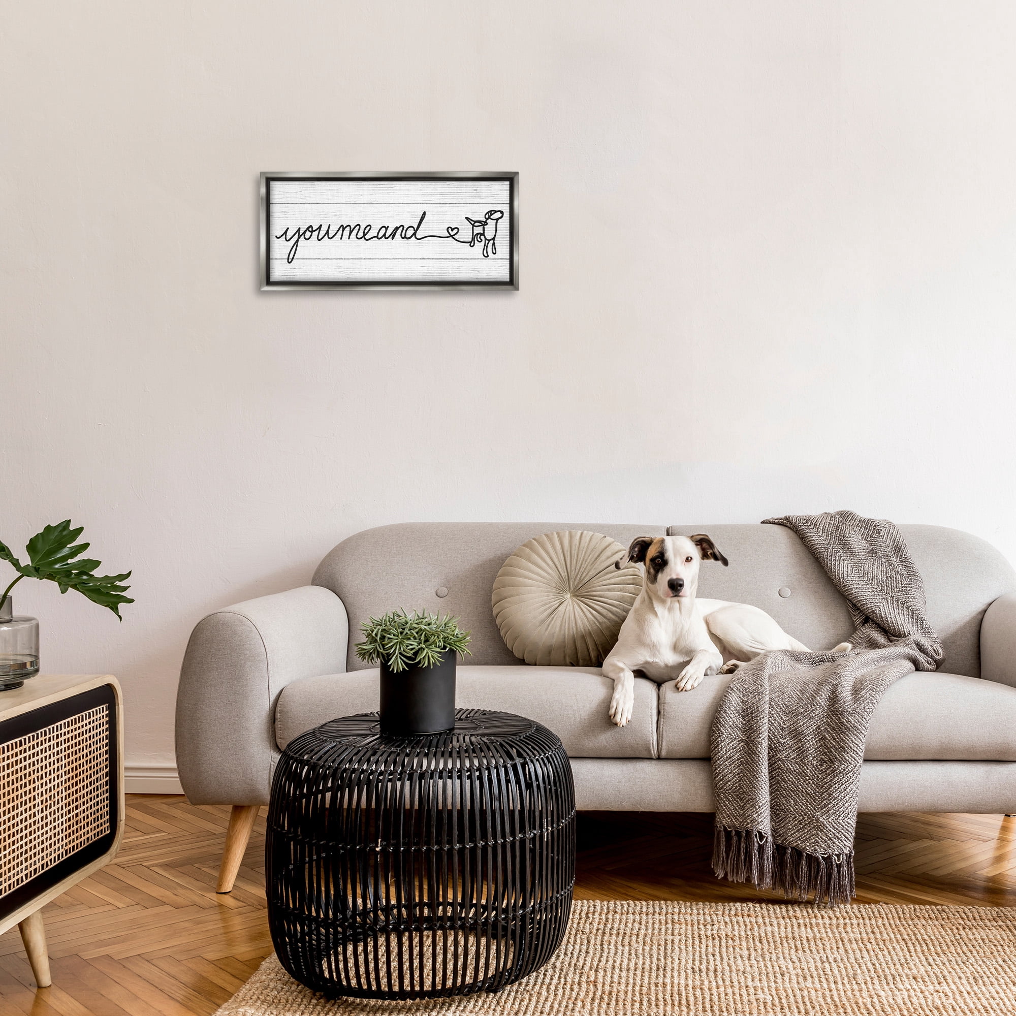 Stupell Industries Country You Me & Dog Typography Painting Gray Floater Framed Canvas Art Print Wall Art, 25 x 11