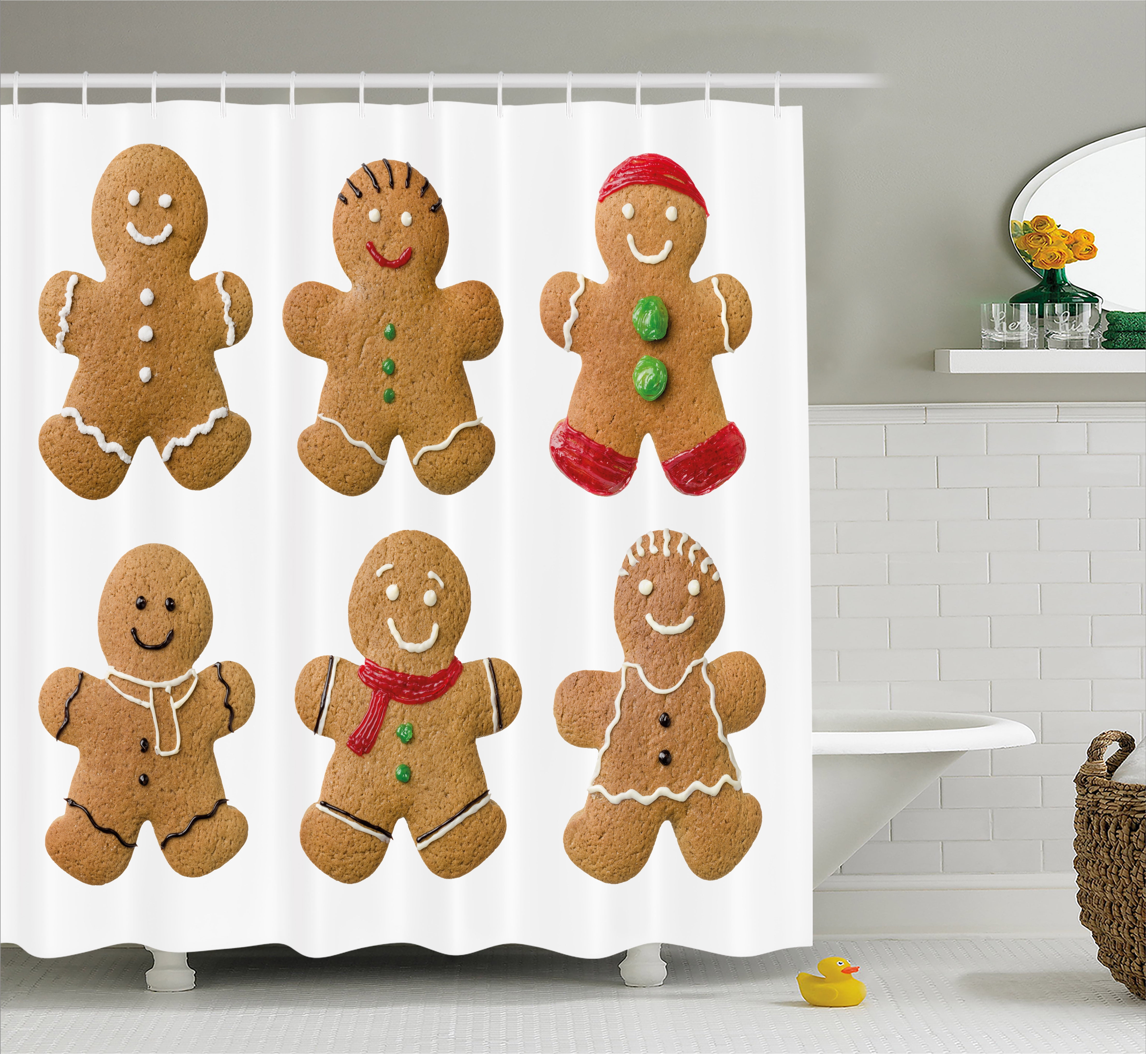 Gingerbread Man Shower Curtain, Vivid Homemade Biscuits Sugary Xmas