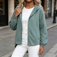 thumbnail image 2 of hlysgo Women's Hooded Zip Up Short Jacket Long Sleeve Elastic Cuff Casual Coat Lightweight Outerwear Fall Vacation with Pocket Green,M, 2 of 5