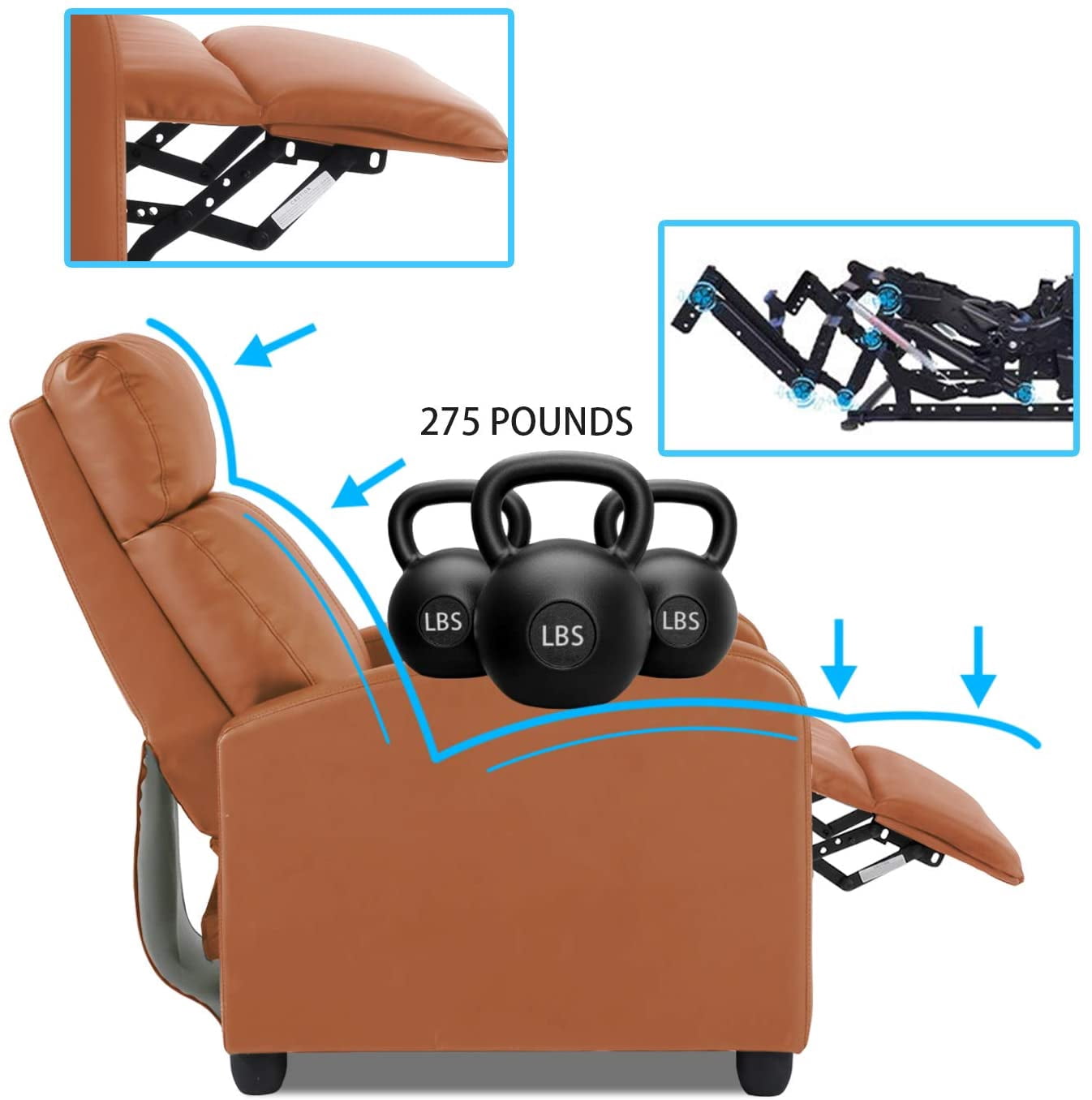 FDW Recliner Chair for Living Room Furniture Home Theater Seating Glider Chairs Modern Wingback Single Sofa PU Leather with Footrest (Tan)