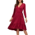 thumbnail image 4 of ClodeEU Women's Deep V-Neck Long Sleeve Dress with Tie Waist and Flounce Hem Wine,Womens Plus XL, 4 of 6