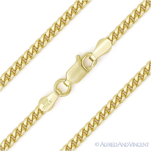 3.5mm Italian Miami Cuban Curb Link Chain Necklace 14K White Gold Clad Silver