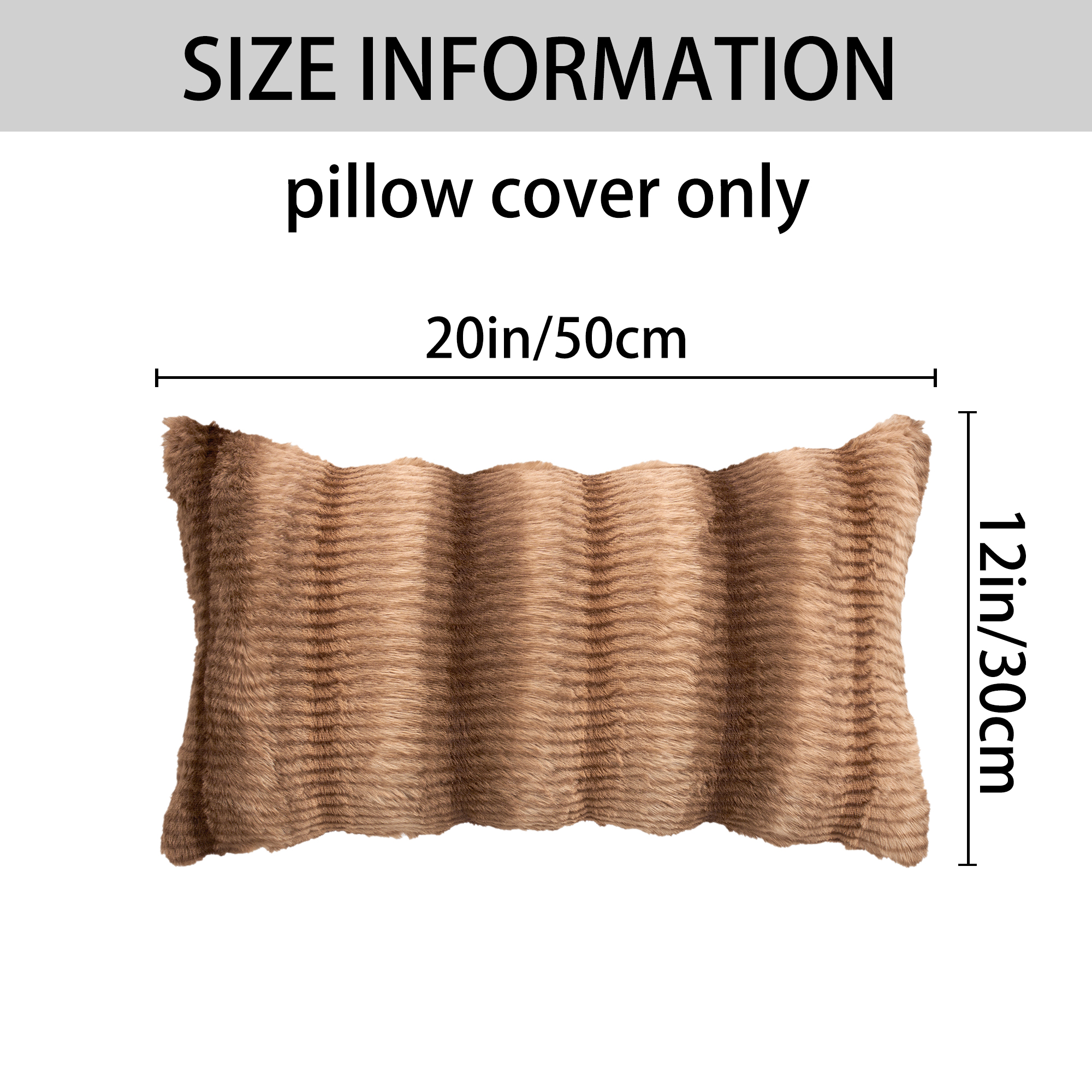 Unique Bargains Pack of 2 Plush Striped Pillow Covers 20" x 12" Tan Brown