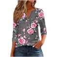 thumbnail image 2 of Uootdi Womens Long Sleeve Shirts Half Zipper V Neck Fashion Floral Printed Striped Dressy Gift Blouses Casual FallTunic Tops Lo ose Fit Comfy, 2 of 5