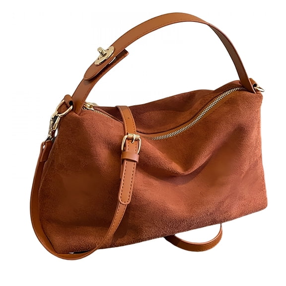 AOMRCOL Women's Suede Leather Crossbody Purses 2026 Retro Slouchy Shoulder Bag Fall Travel Top Handle Tote Handbag Brown