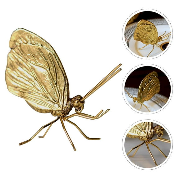 NIYANGLE Brass Butterfly Statue Vintage Style Brass Decoration Insect Enthusiasts Indoor Use 1 Pcs