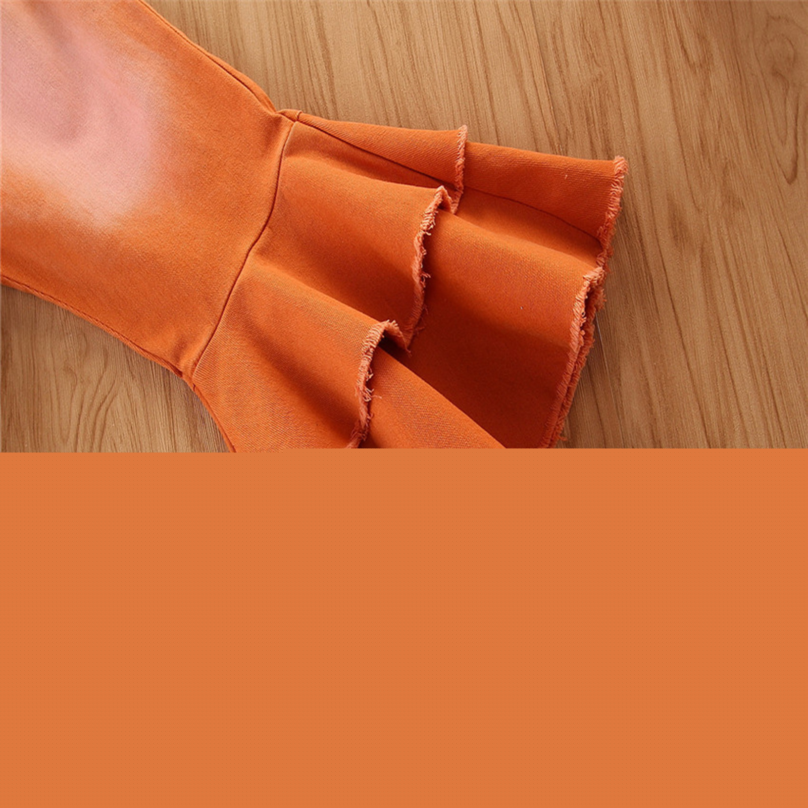 thumbnail image 5 of uublik Girls Bell Bottom Pants High Waisted Casual Loose Denim Pants Orange, Size 1T-6, 5 of 5