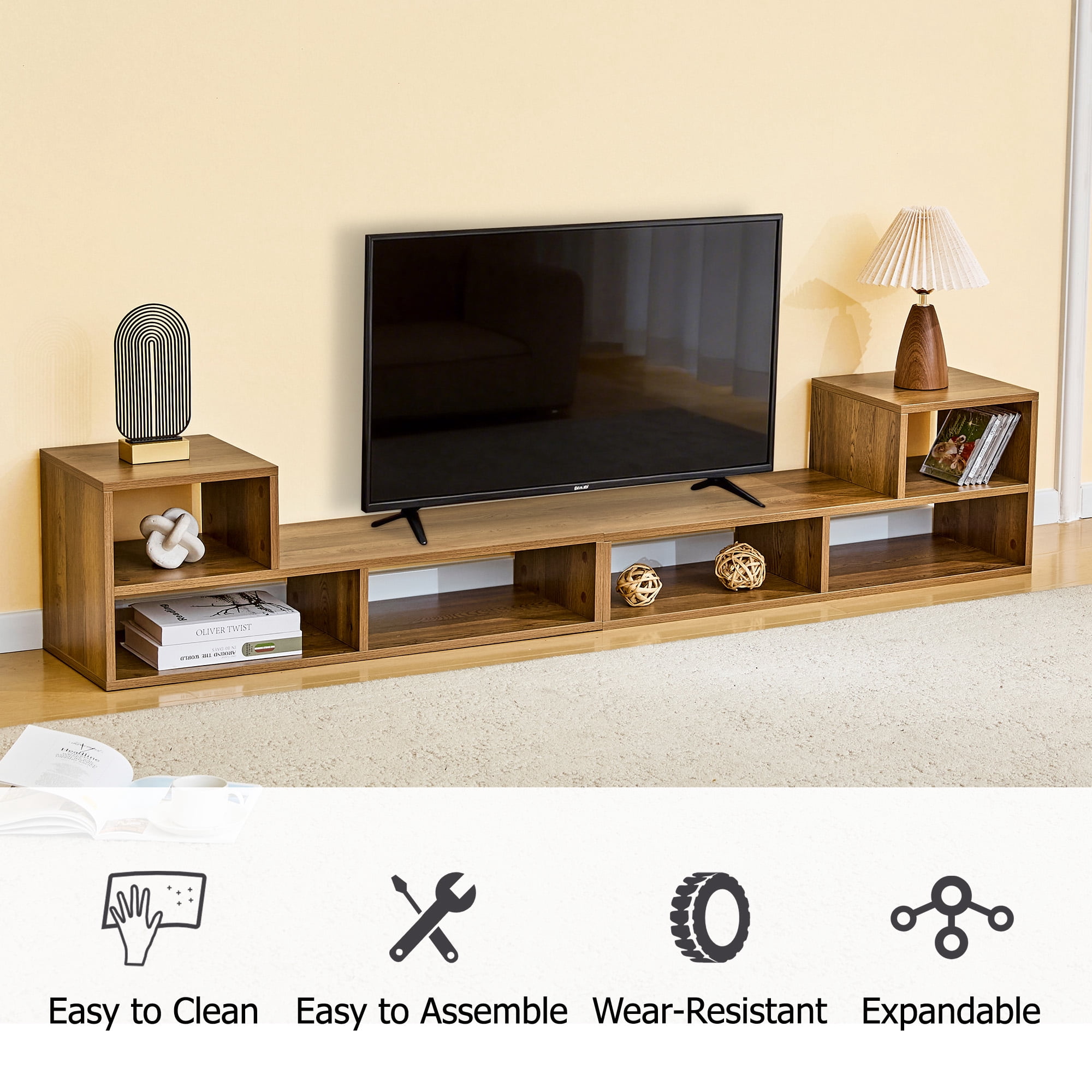 Modular Extendable TV Stand, Freestyle Combinable Media Console with Open Storage Cubbies, Waterproof Engineered Wood Adjustable Entertainment Center for Living Room Bedroom Apartment