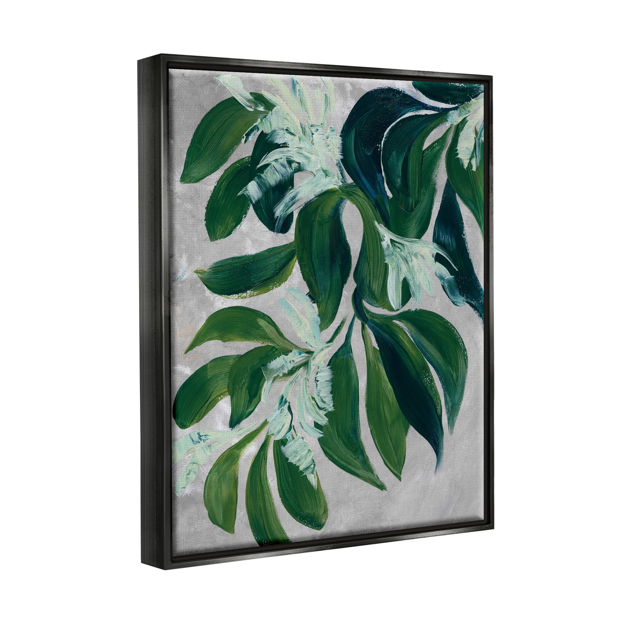 Stupell Painterly Green Plant Leaves Botanical & Floral Painting Black Floater Framed Art Print Wall Art