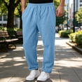 thumbnail image 4 of Men's Baggy Cargo Sweatpants Straight Wide Leg Open Bottom Drawstring Elastic Waist Cargo pants Workout Athletic Joggers Sweat Pants with pockets Sky Blue L, 4 of 7