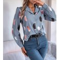 thumbnail image 4 of Blusa de Larga para Mujer, Informal, Elegante, con Estampado de Solapa, Corte Holgado, para Oficina. Azul XL, 4 of 10