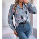 thumbnail image 4 of Blusa de Larga para Mujer, Informal, Elegante, con Estampado de Solapa, Corte Holgado, para Oficina. Azul XL, 4 of 10