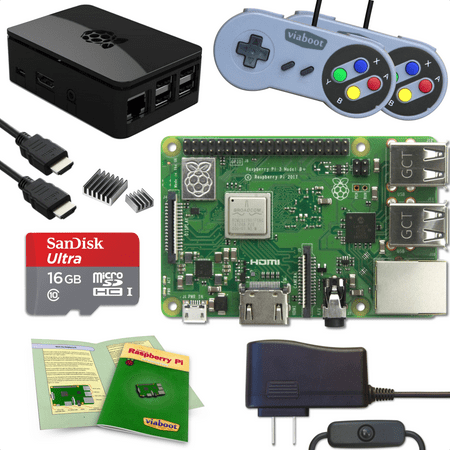 Viaboot Raspberry Pi 3 B+ Gaming Kit (SNES Style) with Premium Black (Best Silent Gaming Case)