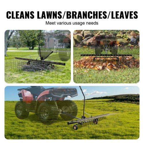 60 Inch Tow-Behind Lawn Dethatcher, Heavy-Duty Steel Tines Pull-Behind Thatcher with Inflatable Tires for ATV & Mower