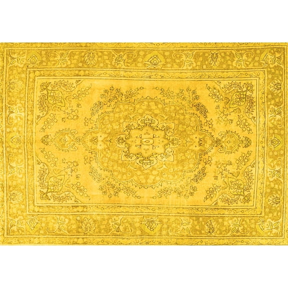 Ahgly Company Machine Washable Indoor Rectangle Persian Yellow Traditional Area Rugs, 5' x 7'