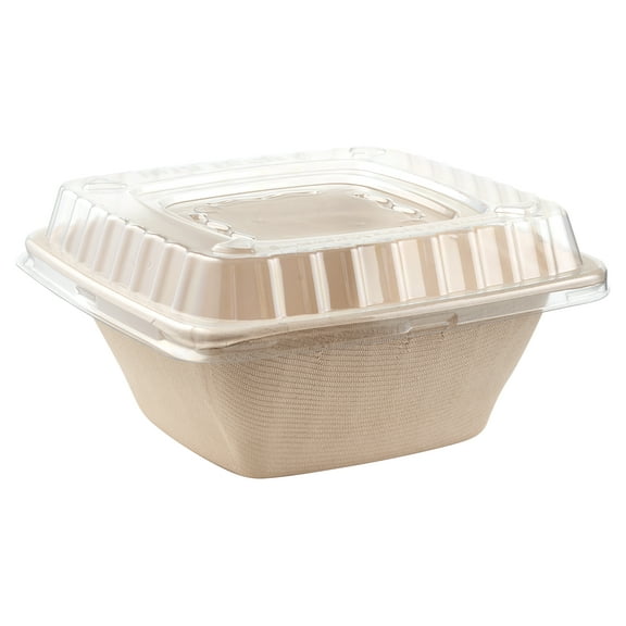 [50 Count] 24oz Eco Friendly Bowls with Lids Disposable Compostable Container - Square Bowl Sugarcane Bagasse Meal Prep Bento Boxes Take Out Catering Microwavable Deep Container by EcoQuality