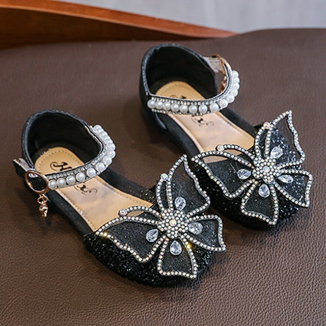 Puntoco Sandalias De Verano Para Bebés,Sandalias Para Niñas Zapatos De Princesa Con Lazo Suela Suave Para Bebé Zapatos De Baile Con Diamantes Brillantes Zapatos De Rendimiento Negro 34