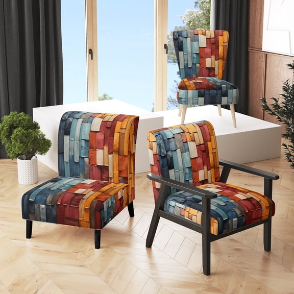 Designart "Forest Red Wood composition I" Multi-Color Modern Upholstered Accent Chair - Traditional Arm Chair For Living Room