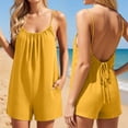 thumbnail image 2 of MuXiKeJi Clothes Linen Rompers for Women Casual Sleeveless Halter Short Overalls Spaghetti Strap Shorts Jumpsuit with Pockets, 2 of 6